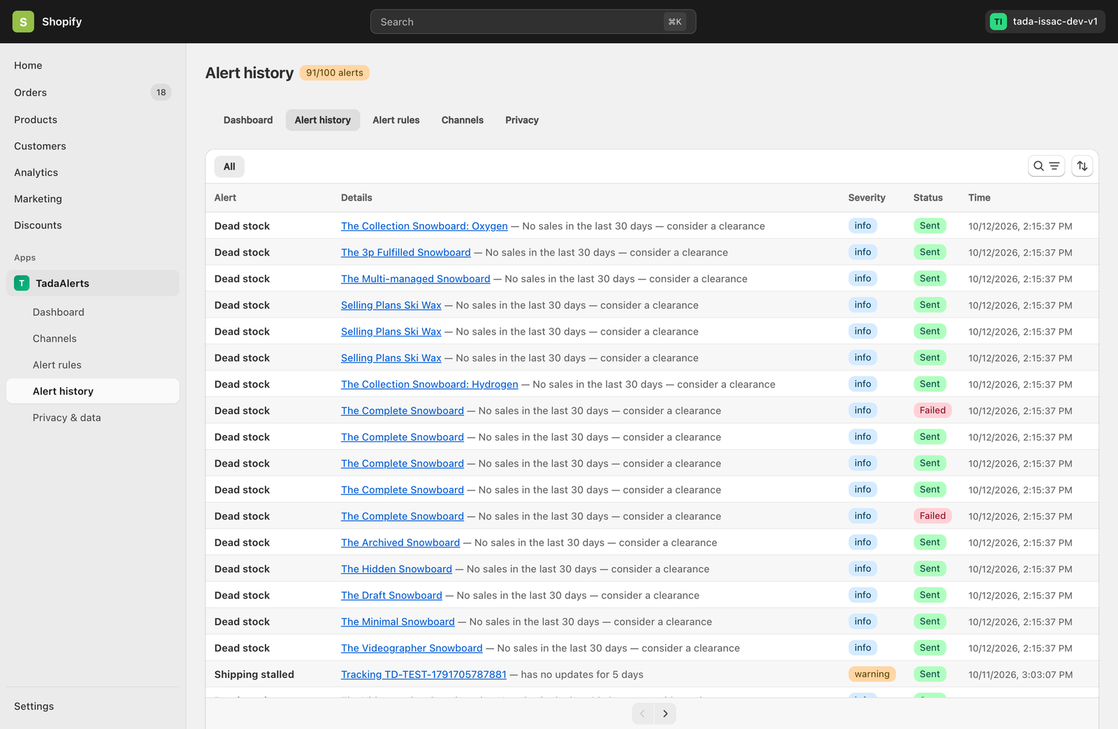 Tada Alerts Full Alert History Table
